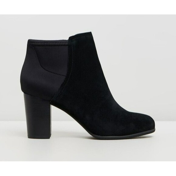 Vionic Whitney Black Ankle Boots Suede And Neoprene Block Heel Size 11 - Picture 1 of 14